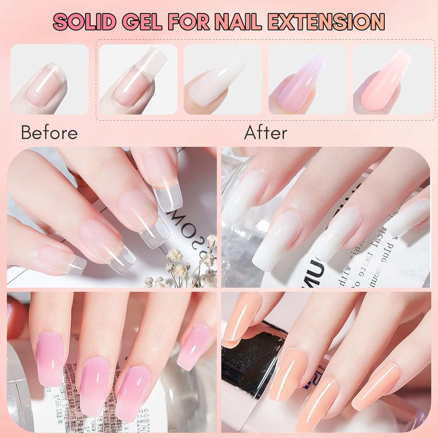 Buy AIMANGO Pink Builder Base Gel Nail Kit, 3 In 1 Builder Hard Gel Nail  Extension Gel for Nails & Gel Base Coat & Nail Strengthen Gel Nail Art  Manicure Set with