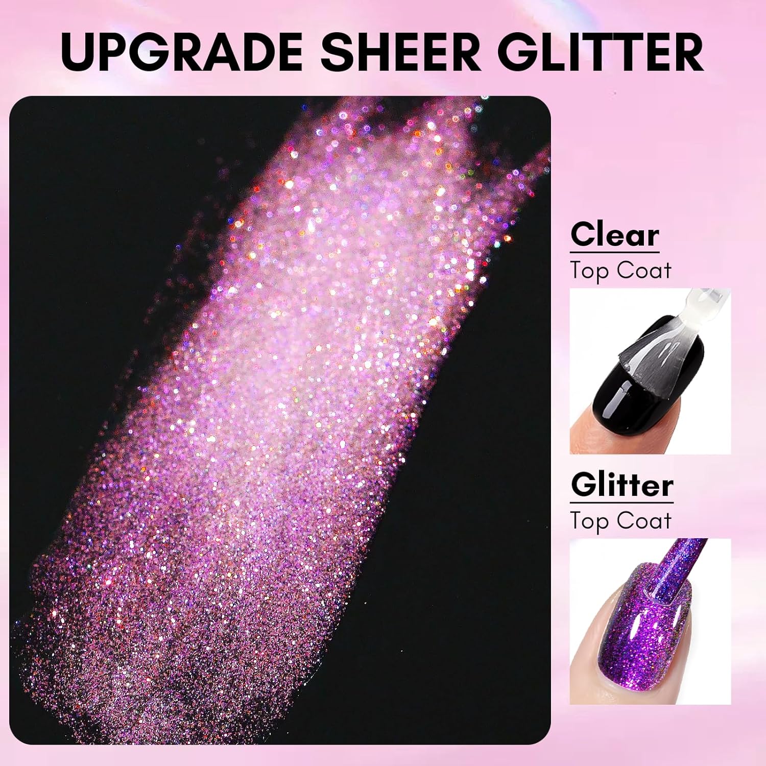 Pink Aurora 10ML, Glitter Top Coat Gel Nail Polish