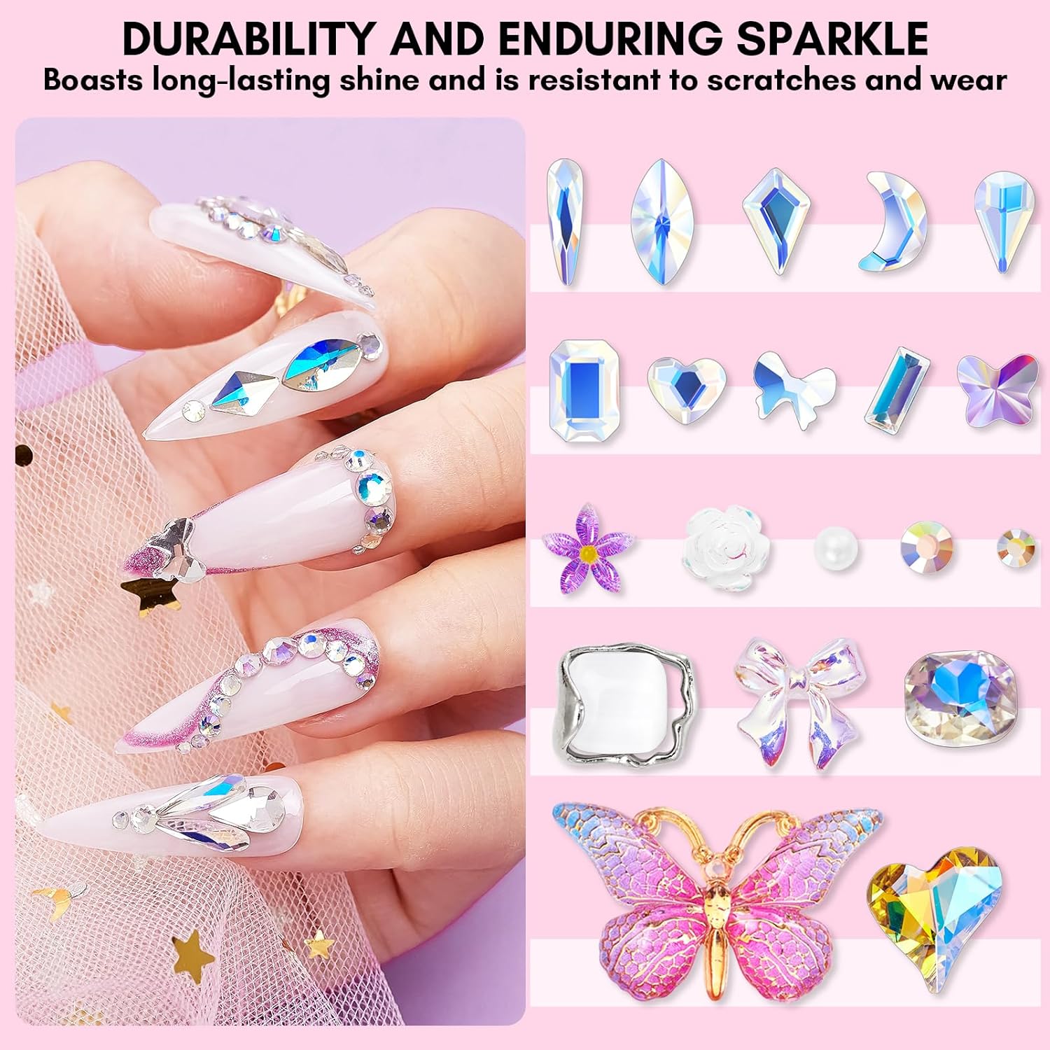 60pcs Nail Art 3d Decorations Heart Shape Nail Gems And Stonesfor Acrylic  Nails Manicure Jewelry Nail Rhinestones Nail Art Charms For Women | Fruugo  UK