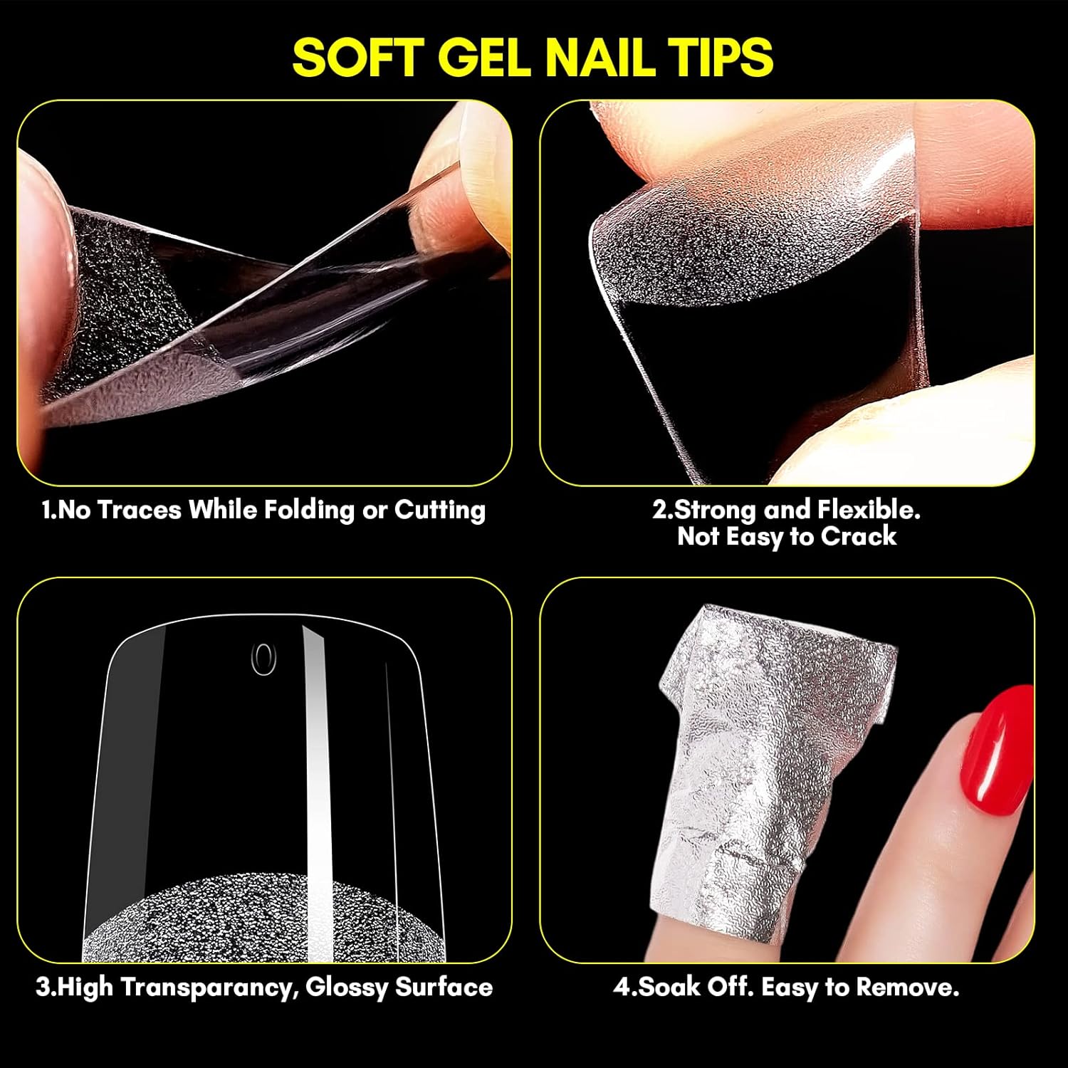 Medium Square Nail Tips Set (Soft Gel Full Cover, 500pcs)