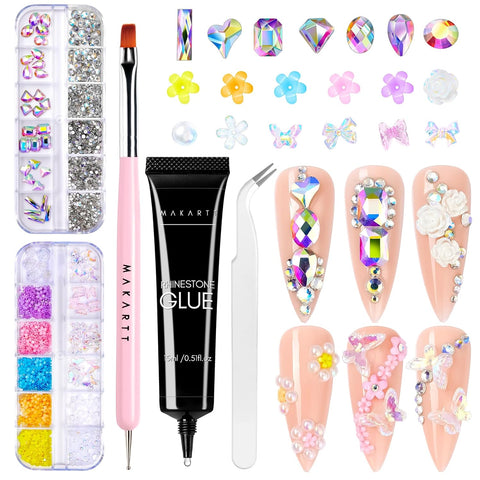Nail Rhinestone Glue Gel with Brush Pen Set, 38ml Clear Super Strong  Adhesive for Nail Decorations – Makartt