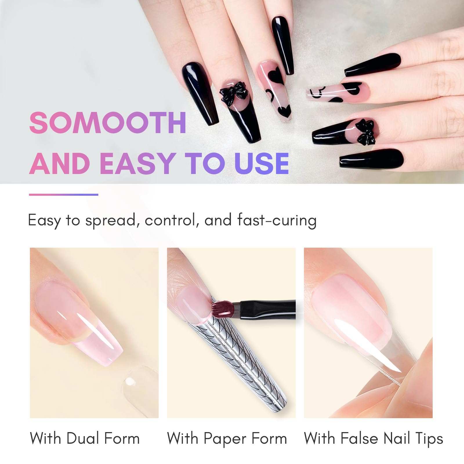 Black and Milky White Poly Nail Gel Set, 2PCs 50ML/Each