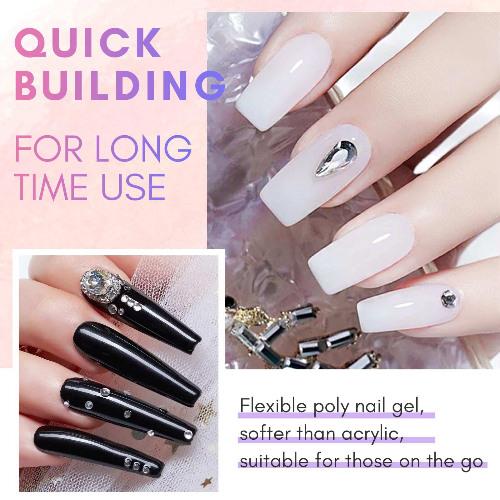 Black and Milky White Poly Nail Gel Set, 2PCs 50ML/Each