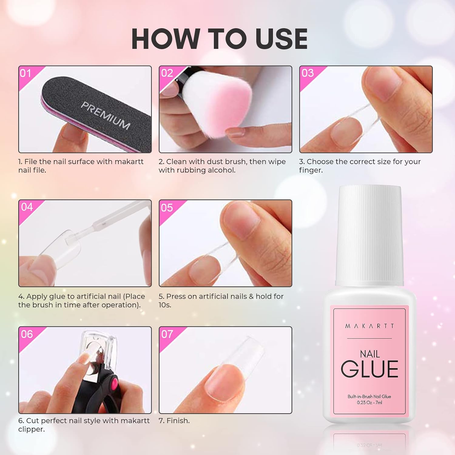 Amazon.com: Makartt Super Strong Nail Glue for Acrylic Nails 7ML 3 Pcs  Brush on Nail Glue for Nail Tips Press On Nails Ultra Quick,Long  Lasting,Easy to Use False Nail Glue for Glue