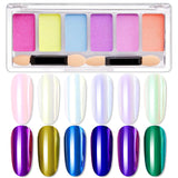 Chrome Nail Powder Plate, 6 Colors Iridescent Effect