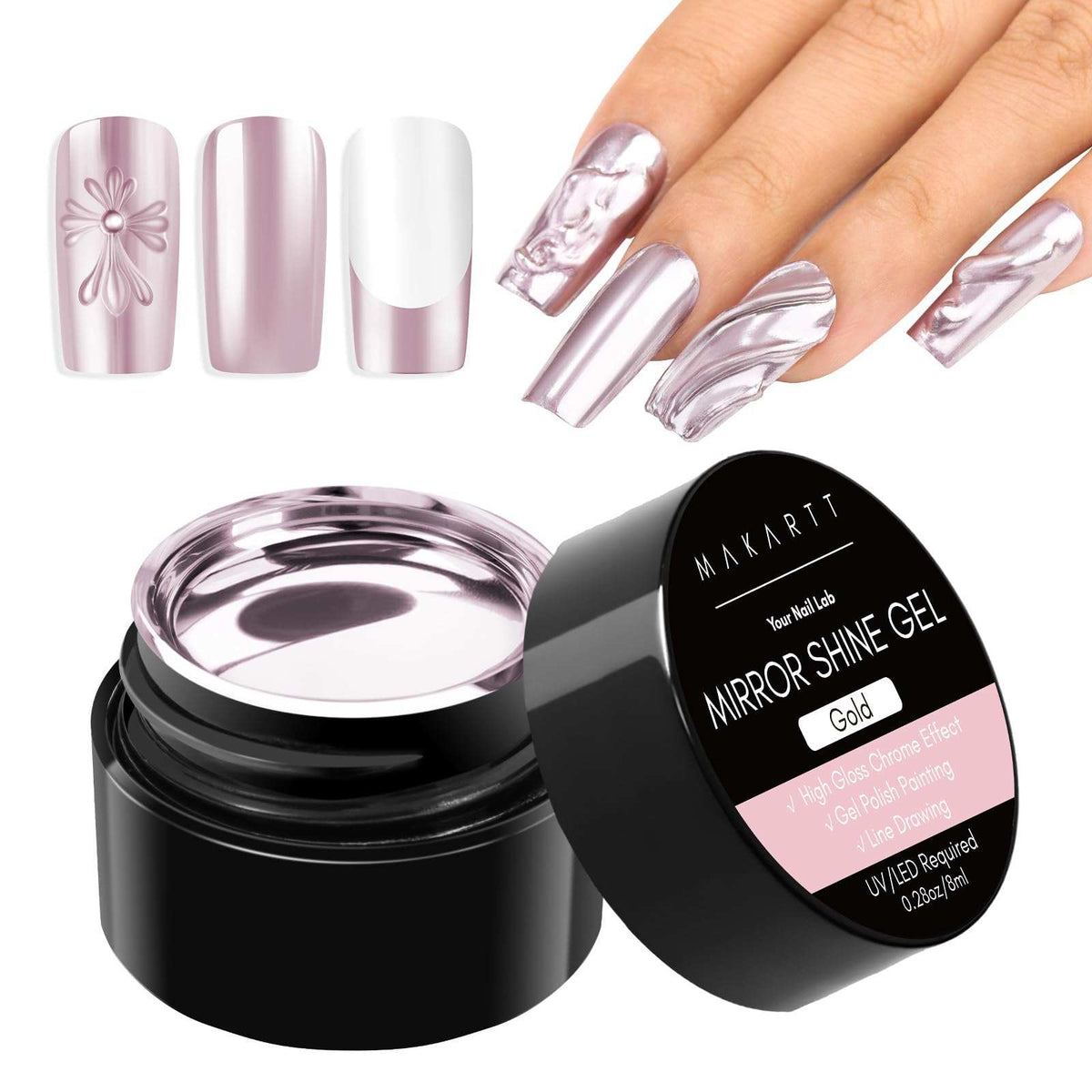 Chrome Metallic Rose Golden Mirror Gel