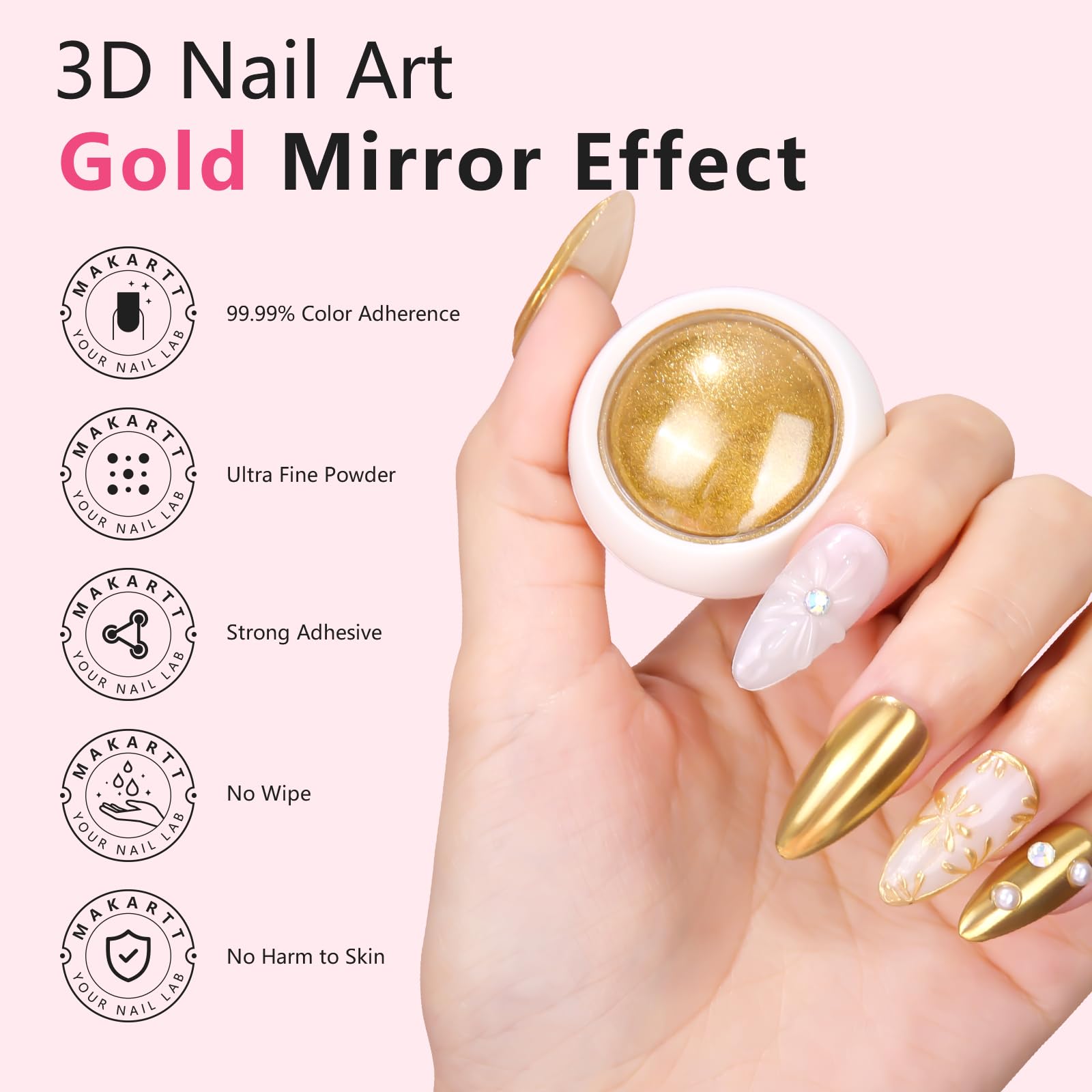 3D Nail Gel with Gold Chrome Nail Powder Kit Clear Molding Gel for Nail Art 15g Sculpting Glue Polish