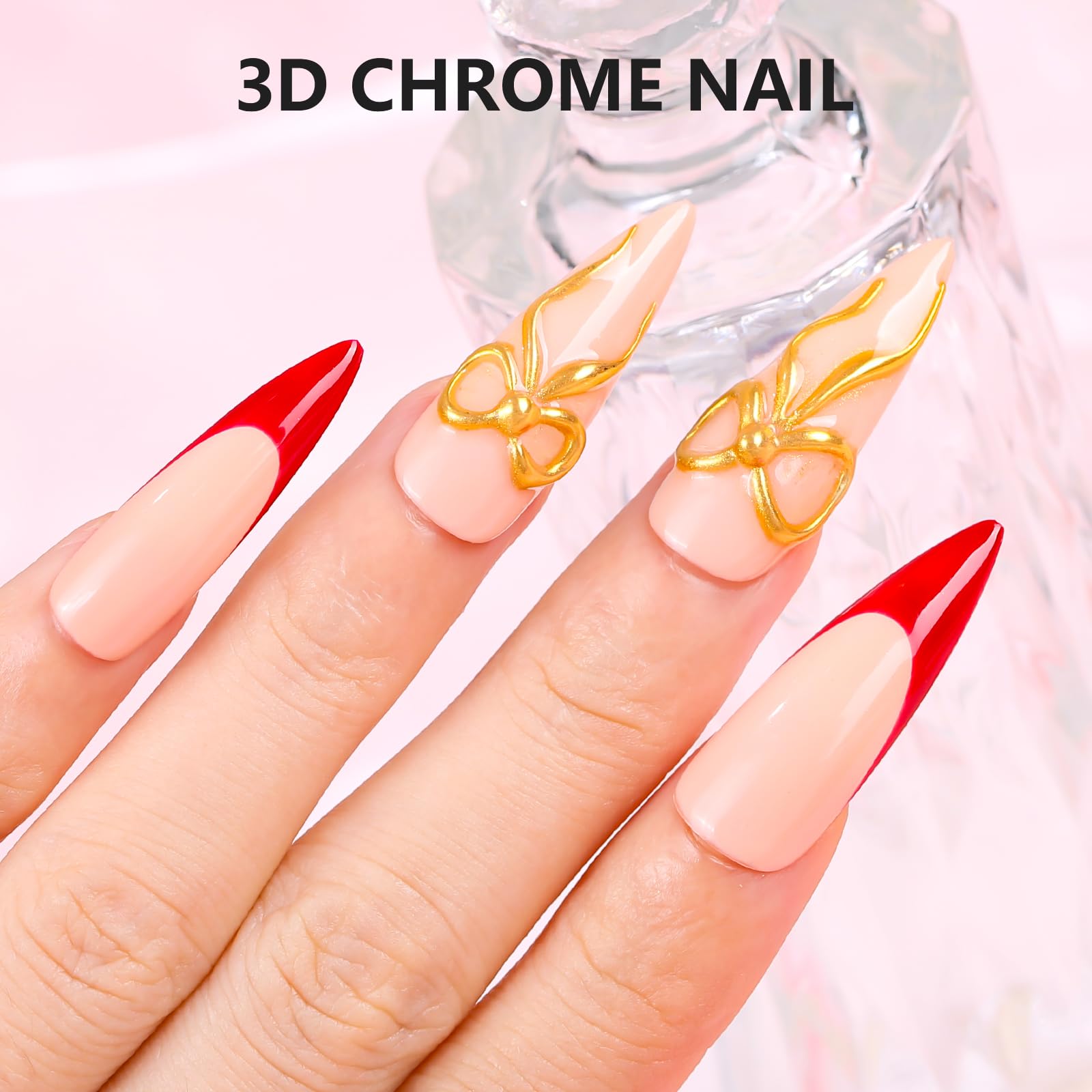 3D Nail Gel with Gold Chrome Nail Powder Kit Clear Molding Gel for Nail Art 15g Sculpting Glue Polish