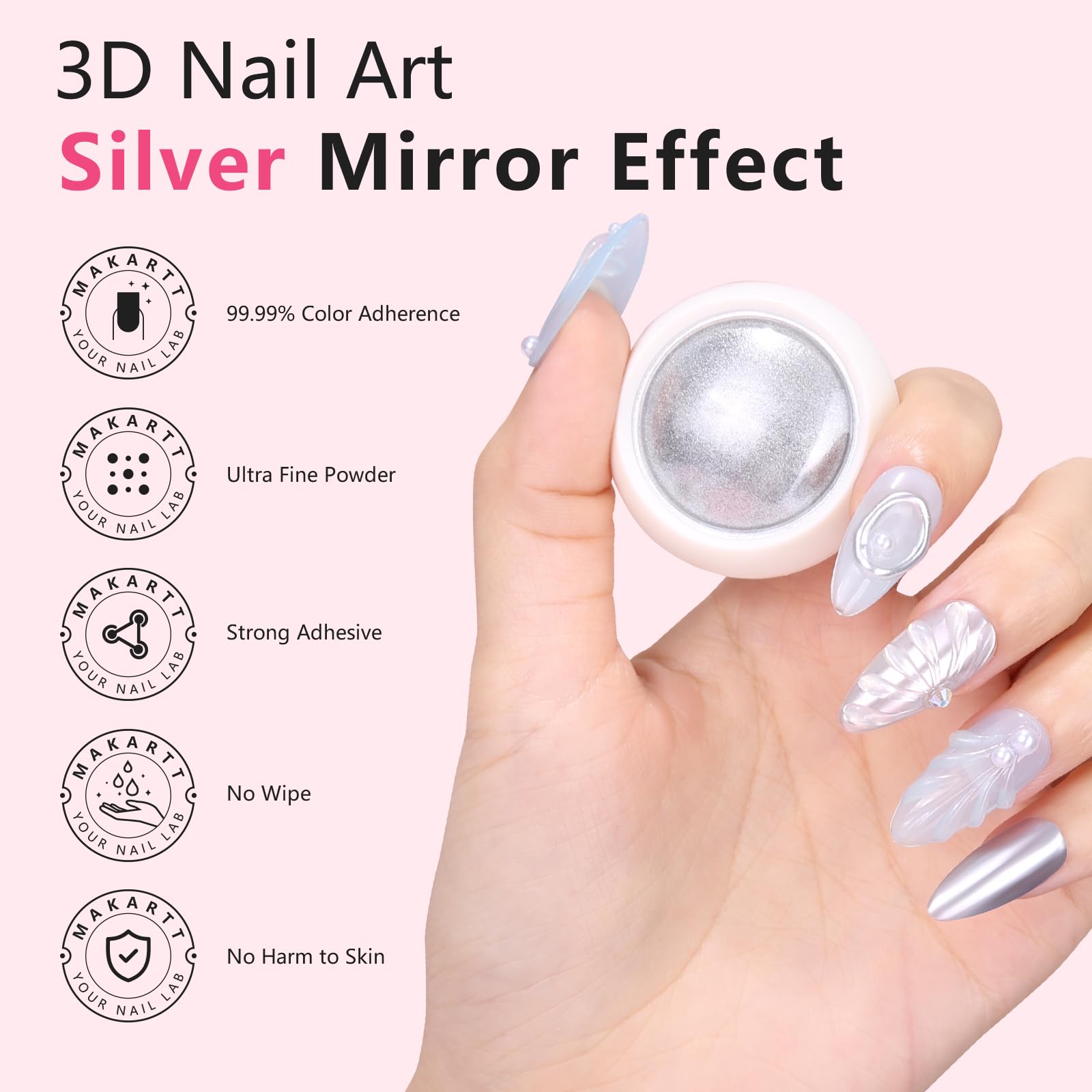 3D Nail Gel with Metal Chrome Nail Powder Kit Clear Molding Gel for Nail Art 15g Sculpting Glue Polish