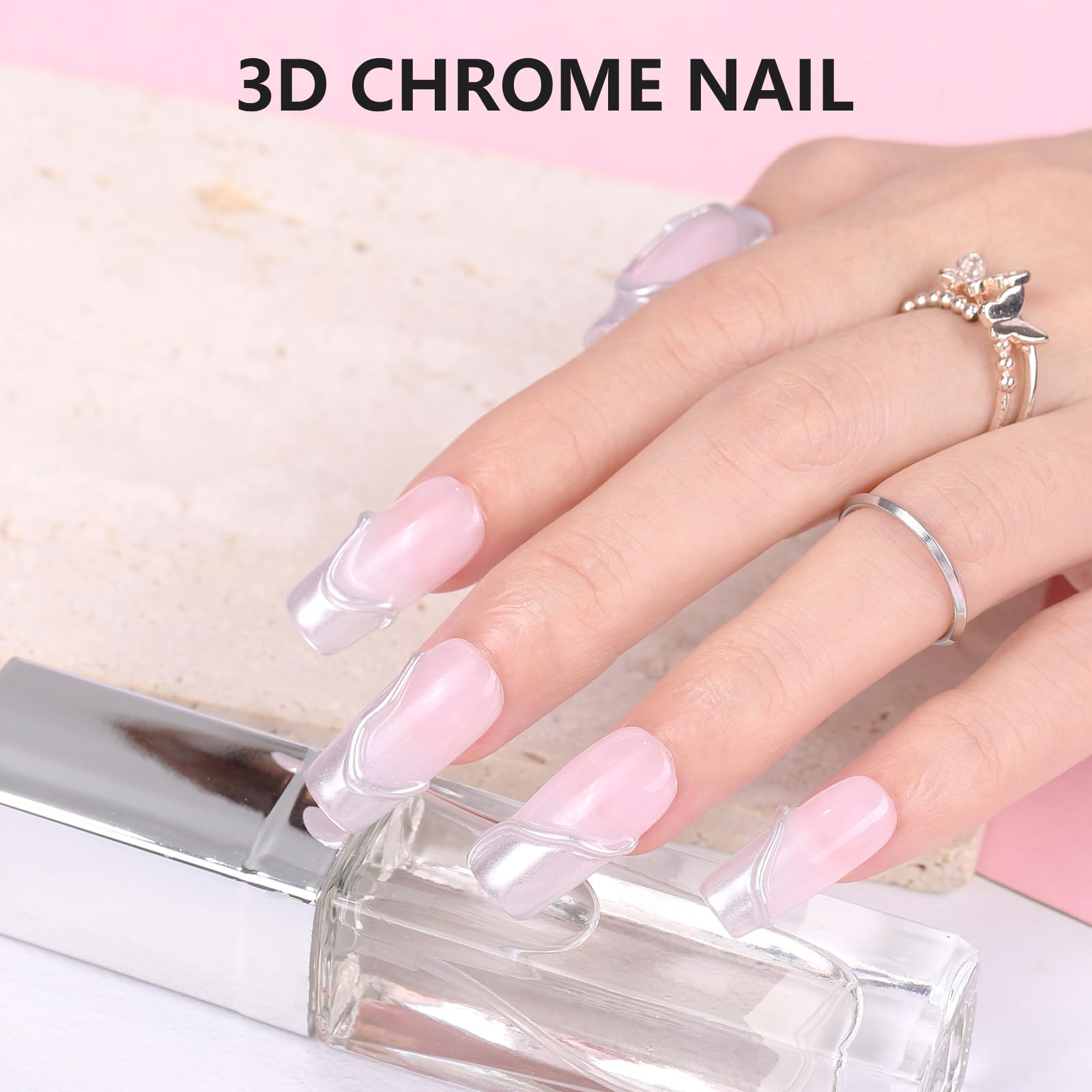 3D Nail Gel with Metal Chrome Nail Powder Kit Clear Molding Gel for Nail Art 15g Sculpting Glue Polish