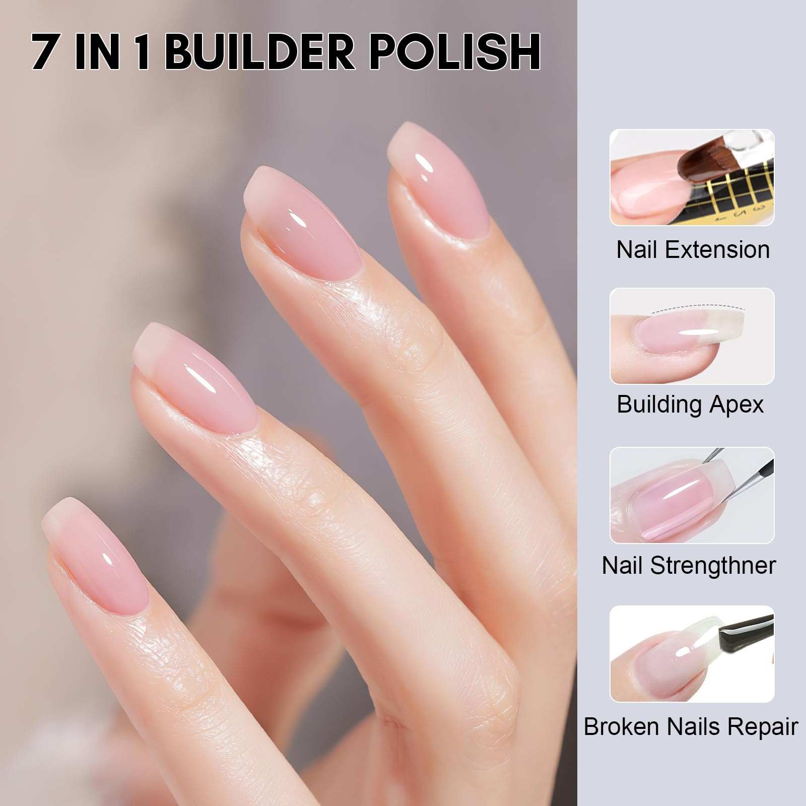 Builder Nail Gel with Base Top Coat Set (8ml x 3 pcs)