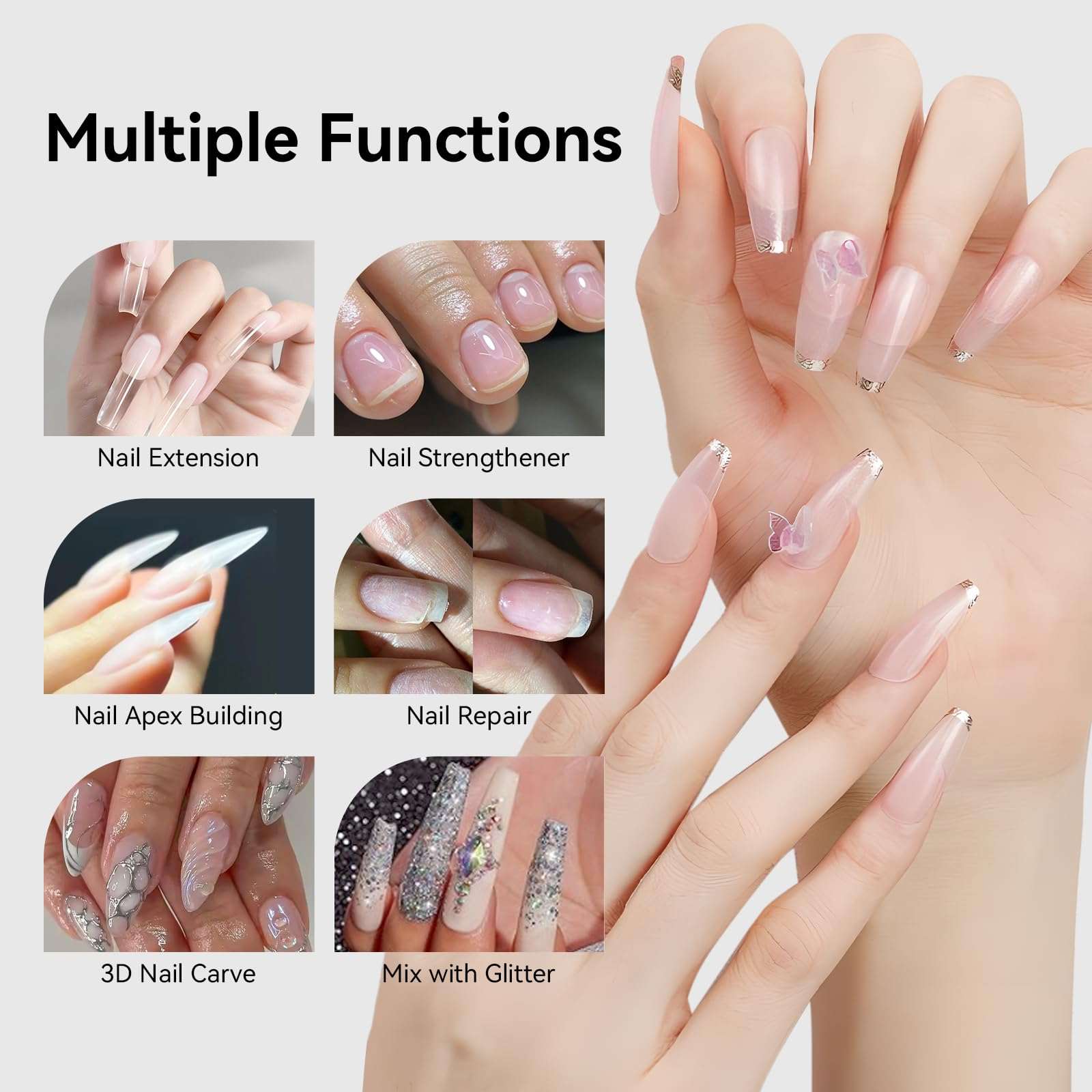 Clear Builder Nail Gel Set Nail Extension UV Gel Sculpture for Broken Nail Repair