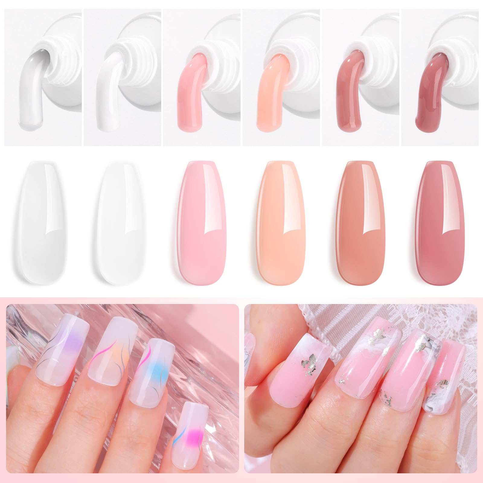 Poly Gel Nail Set Pink Nude Color Collection Neutral Classic Polygel