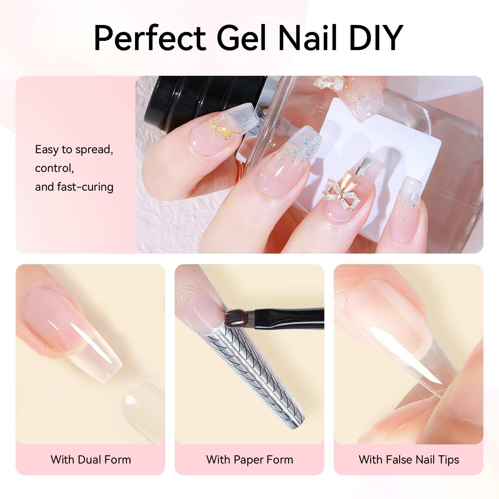 Poly Gel Nail Set Pink Nude Color Collection Neutral Classic Polygel