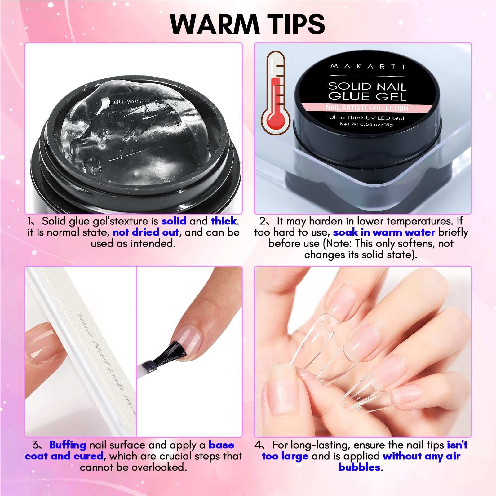 Upgrade Solid Nail Gel Glue for Soft Gel Nail Tips - Clear 15g