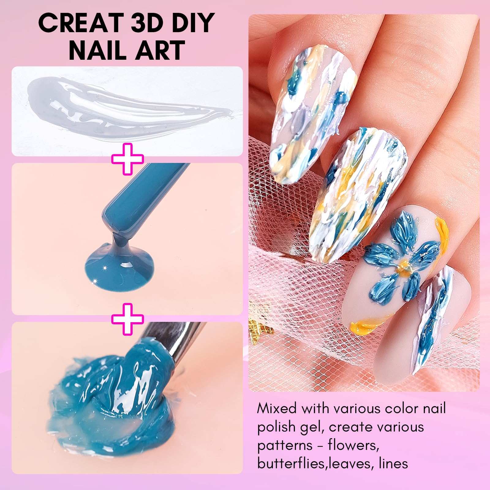 3D Texture Nail Gel Painting Glue Clear Stunning Artistic Nail