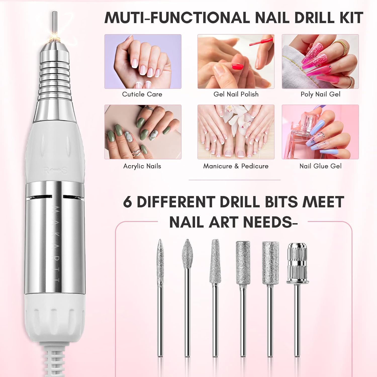 Nail Drill, Electric Nail File Acrylic Nail Drill for Acrylic Nails, Acrylic  Nail Kit Efile Nail Drill with Nail Clippers Nail File (DR-Gold) A-gold
