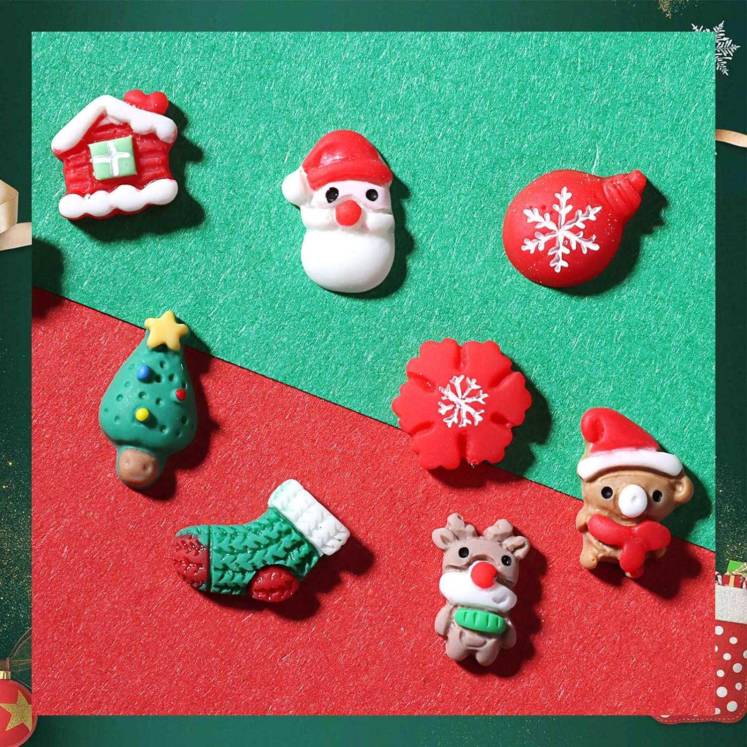 Christmas Decorations Gift Set 48pcs 3D Nail Charms Art Gems Cartoon Santa Claus 3D Nail Accessories