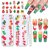 Christmas Decorations Gift Set 48pcs 3D Nail Charms Art Gems Cartoon Santa Claus 3D Nail Accessories