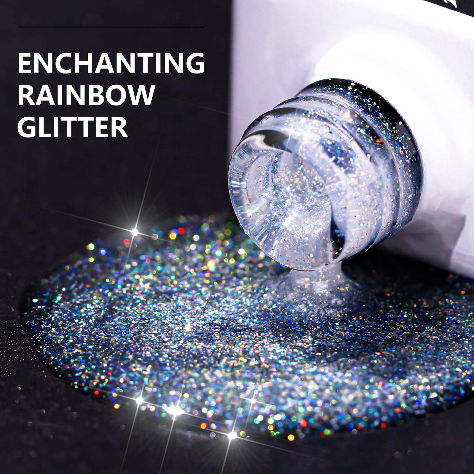 No Wipe Glitter Top Coat Nail Polish, High Gloss Soak Off Holographic Gel