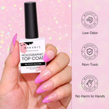 No Wipe Glitter Top Coat Nail Polish, High Gloss Soak Off Holographic Gel