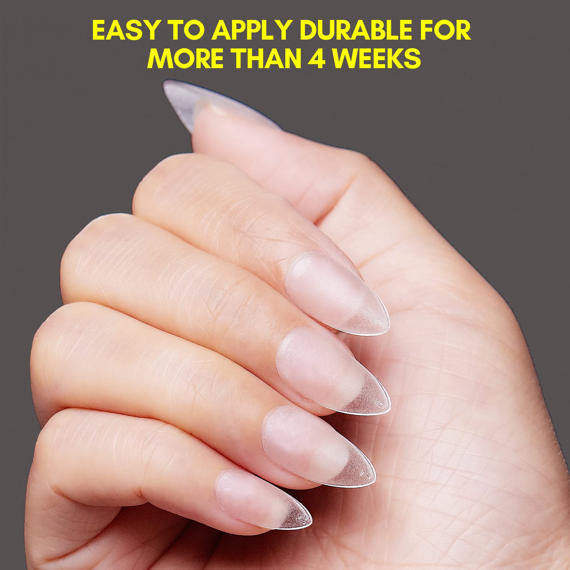 Extra Short Almond Nail Tips 360 PCS with UV Gel Nail Glue 20ML, 100/180 Nail File