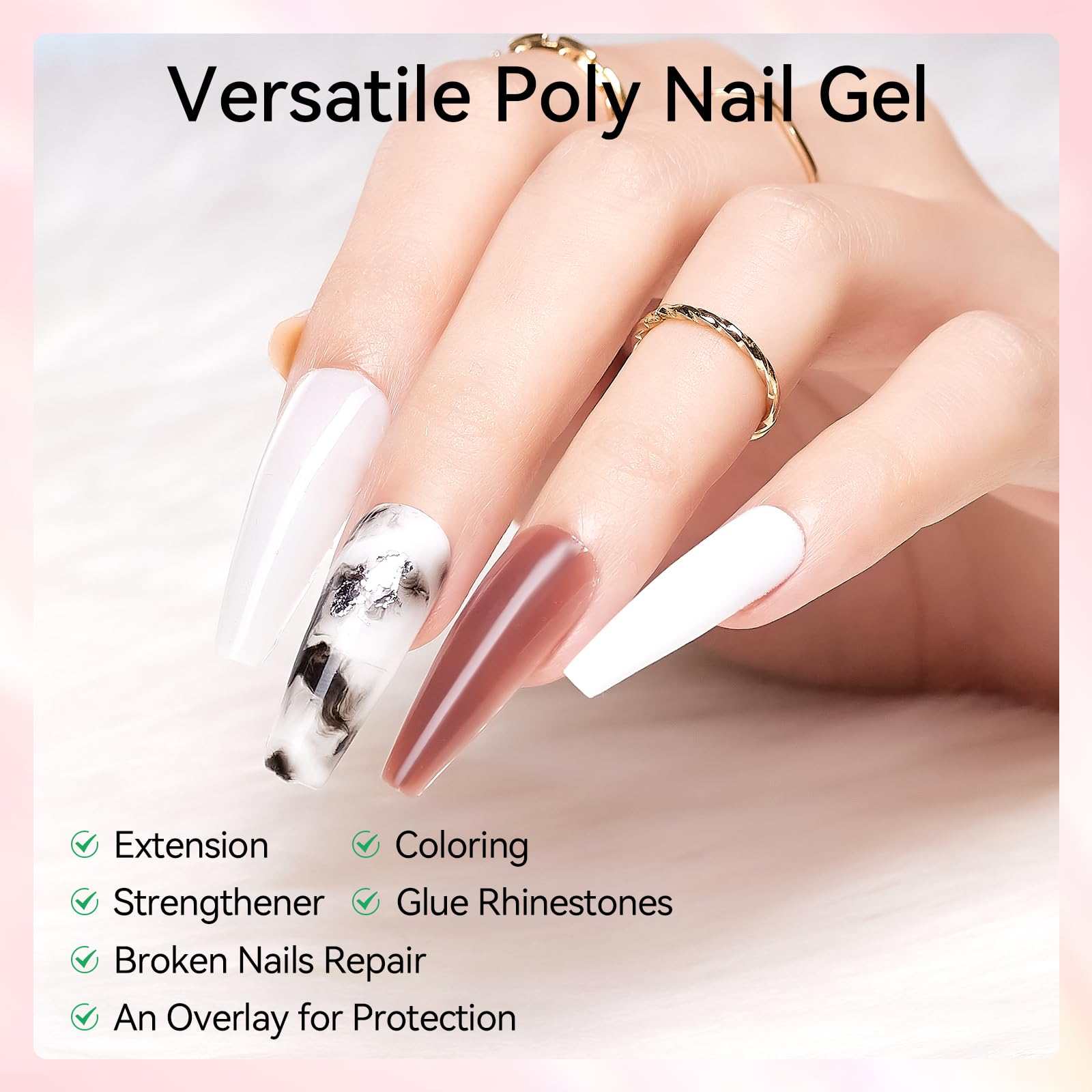 Poly Gel Nail Set Clear Pastel Color Collection Neutral Classic Polygel