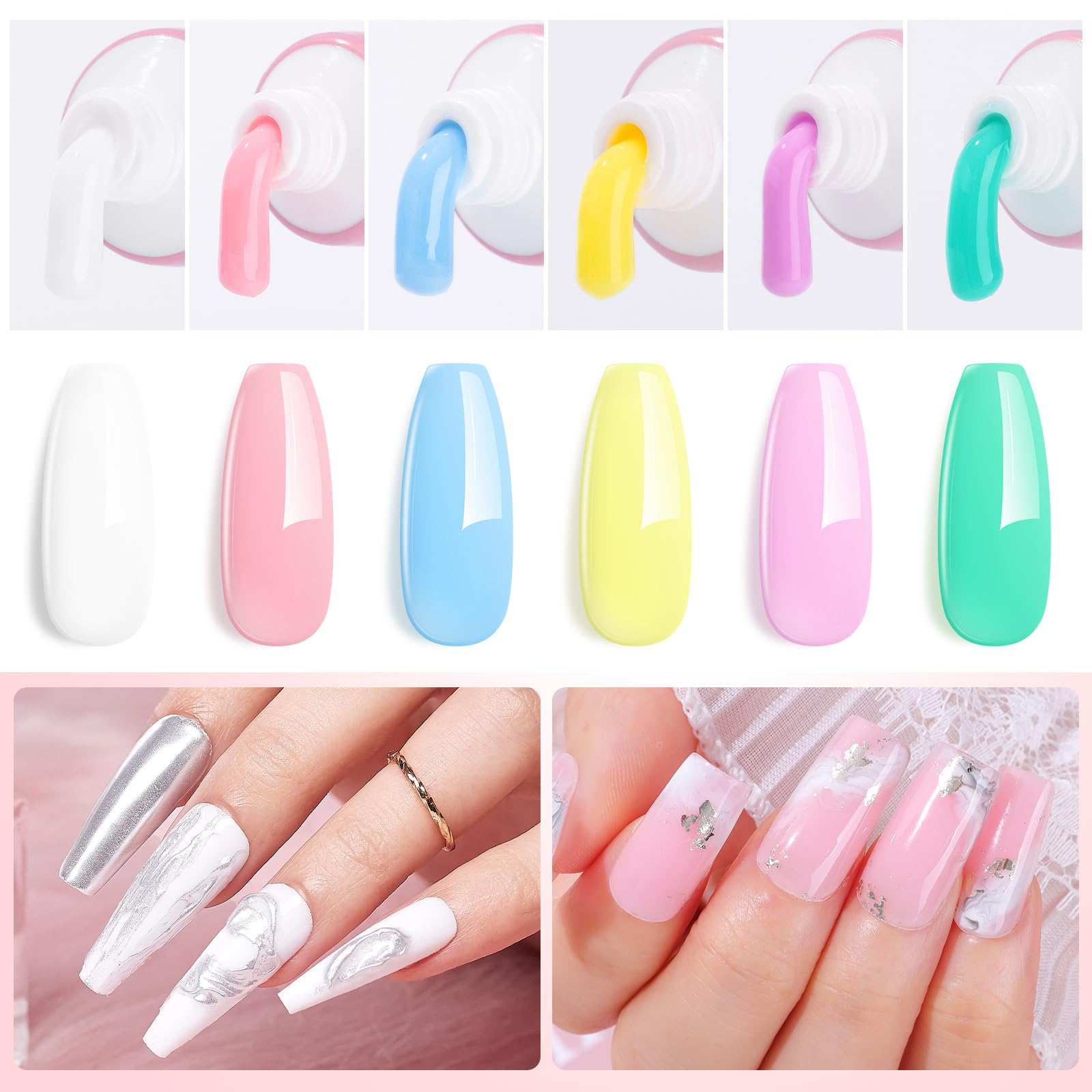 Poly Gel Nail Set Clear Pastel Color Collection Neutral Classic Polygel