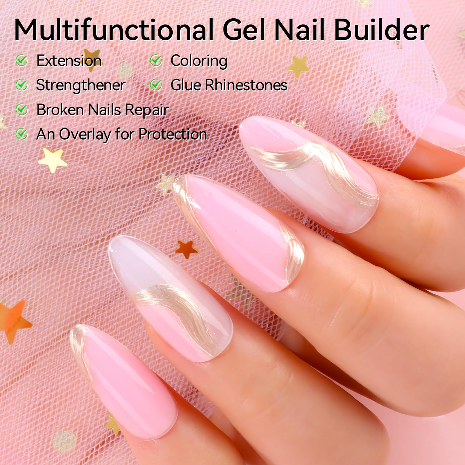 Girly Pink Collection Poly Gel Nail Set (6 Colors 15ML)