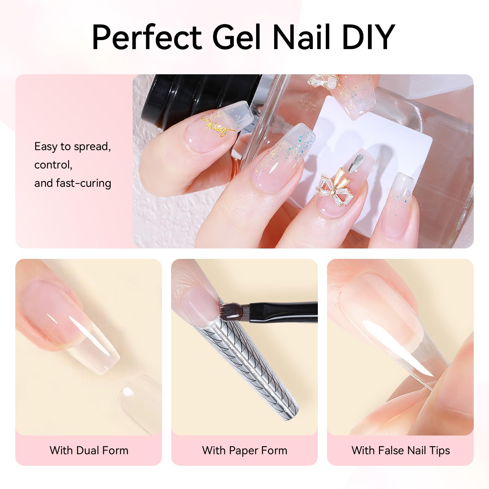 Girly Pink Collection Poly Gel Nail Set (6 Colors 15ML)