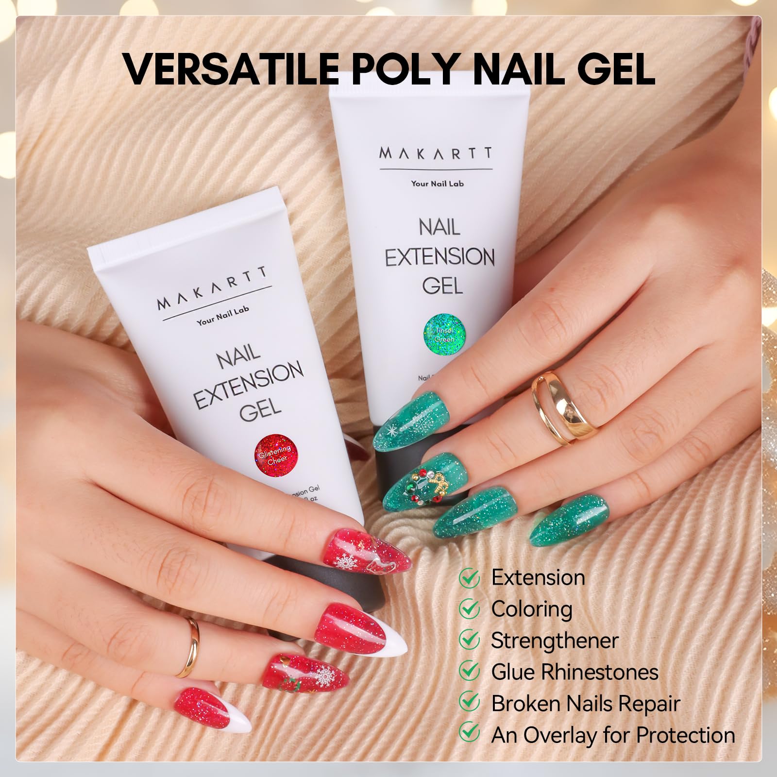 Christmas Poly Nail Gel Set Red Green Extension Polygel Gel Builder