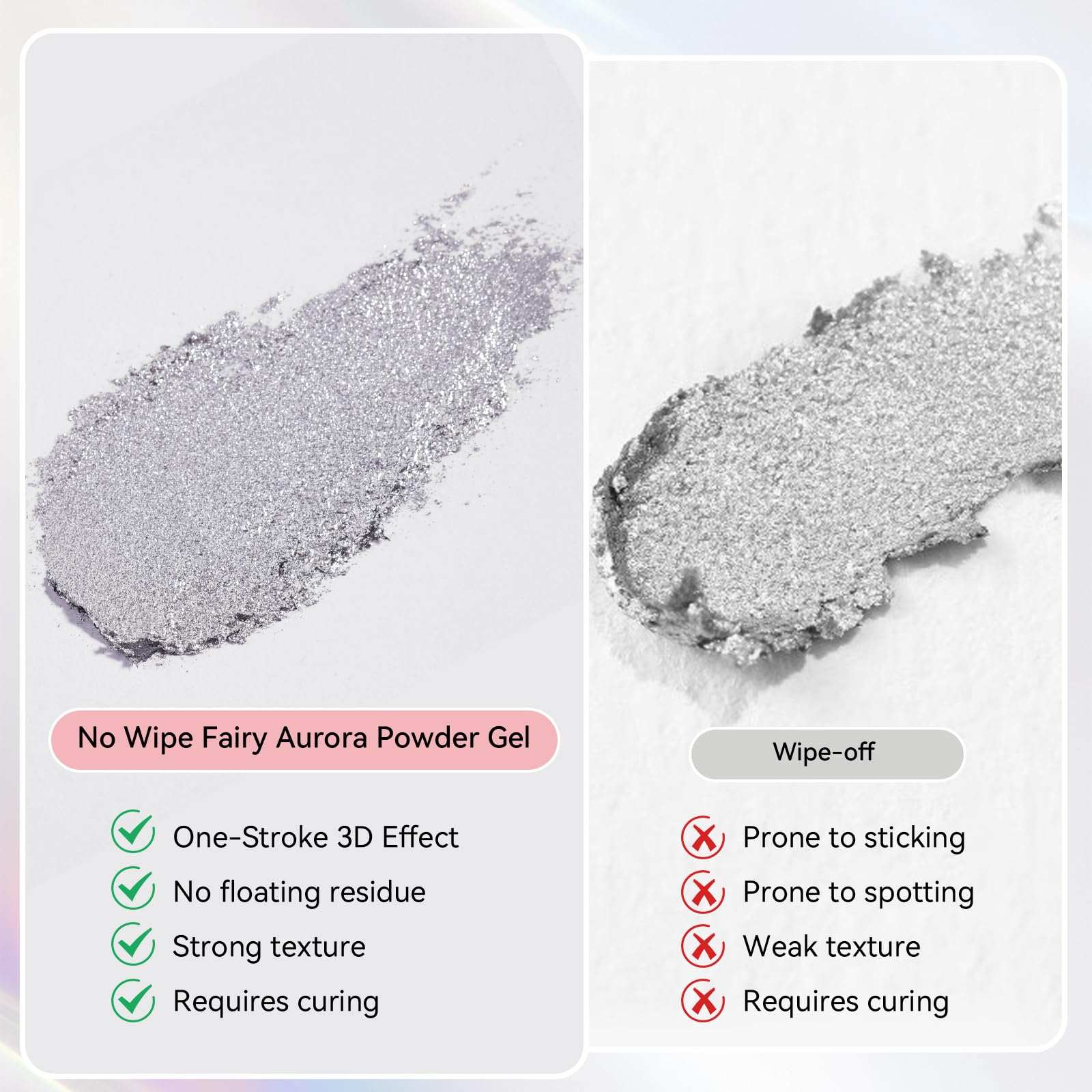 Silver Fairy Aurora Powder No Wipe UV Sculpting Gel for Nail Art, 5g