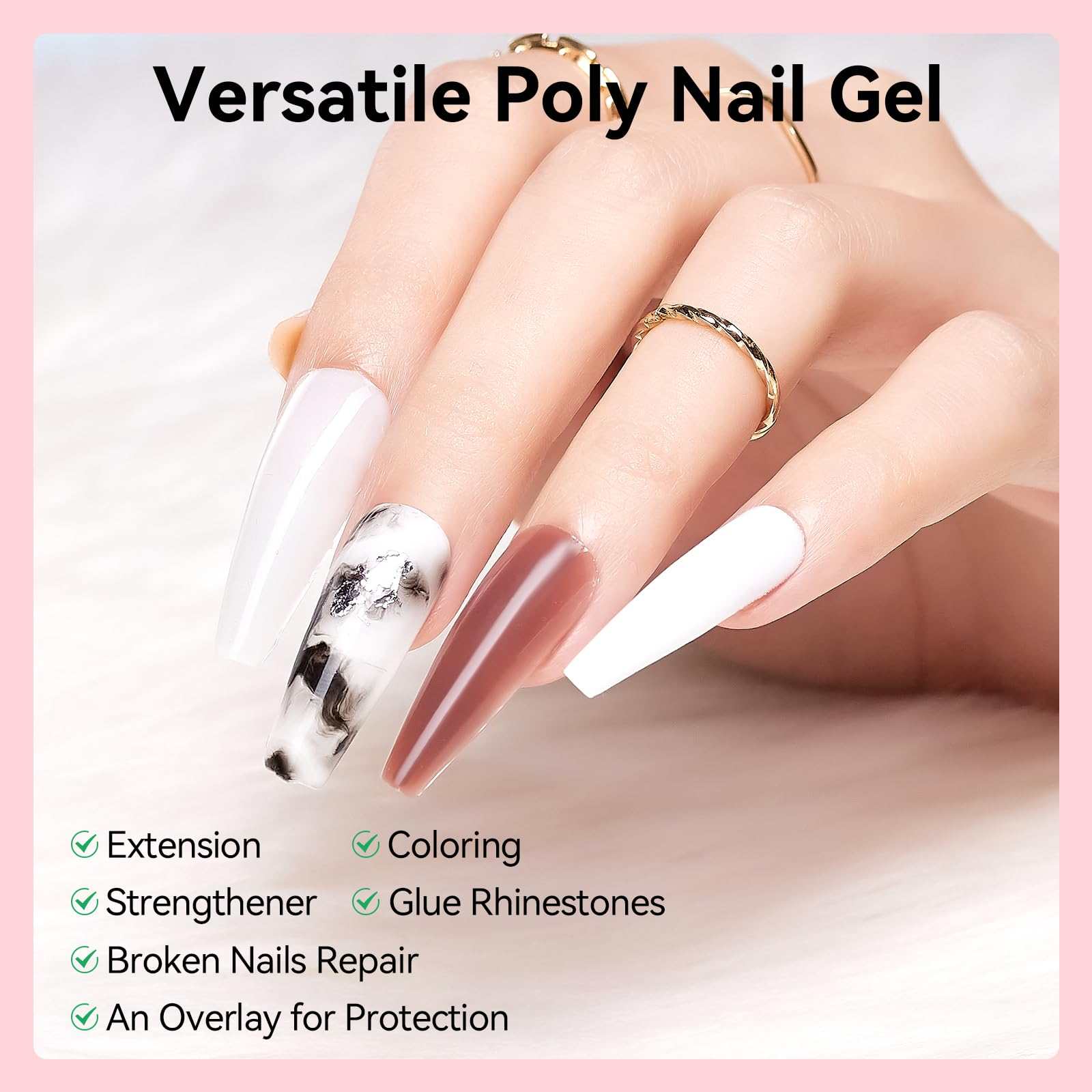 Poly Gel Nail Set Bare Nude Color Collection Neutral Classic Polygel