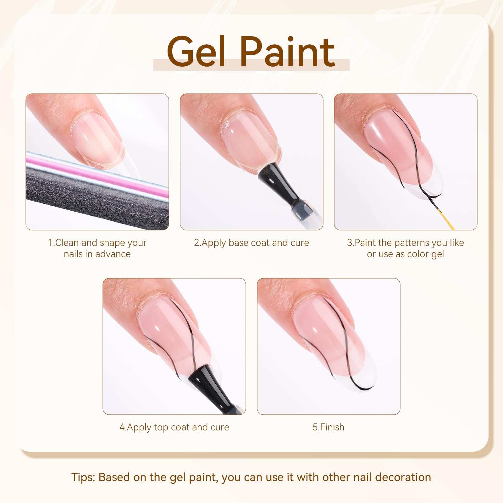 Gel Paint for Nails Art Set 6 Saturated Solid Gel Colors