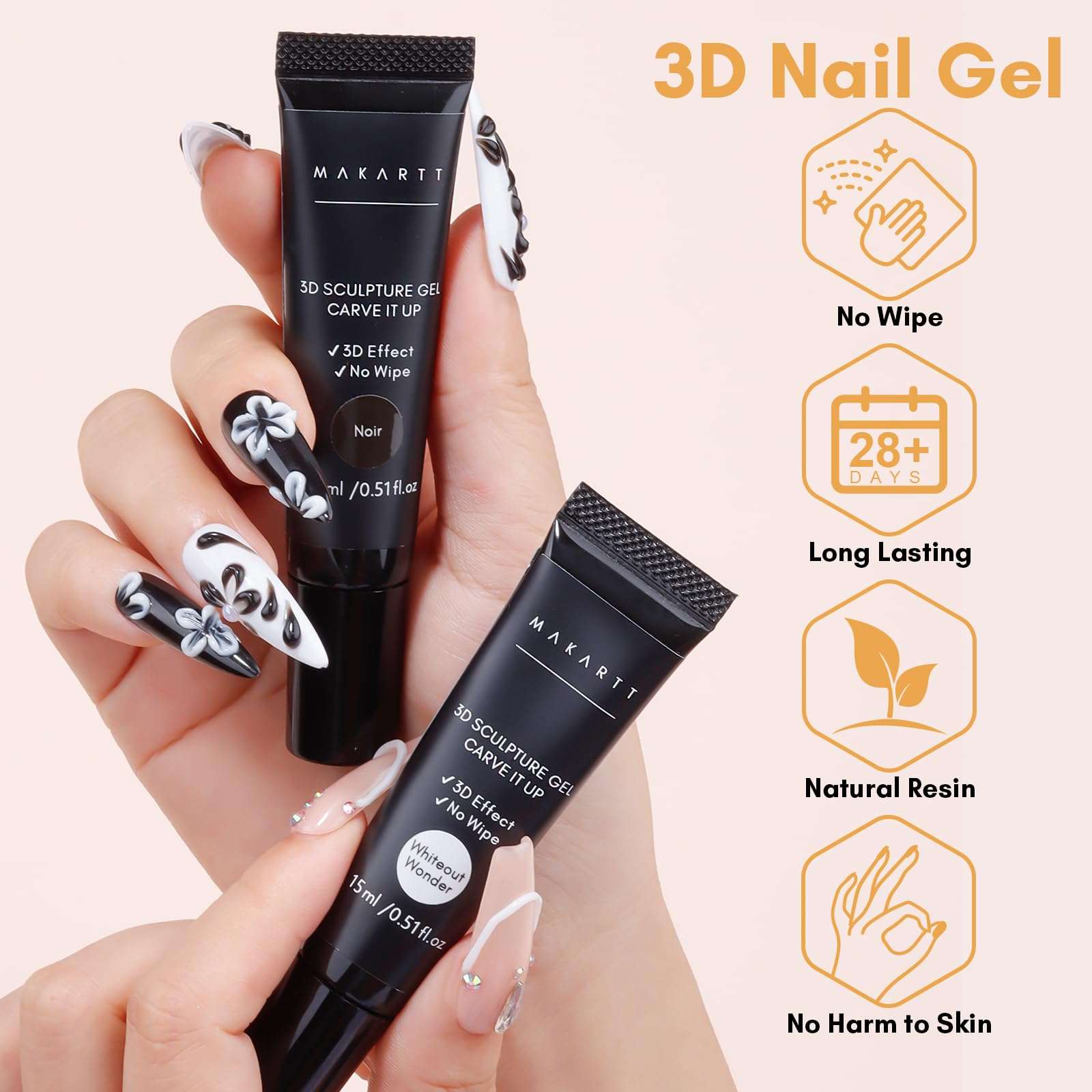 3D Nail Gel Sculpting Gel Nail Art White Craving Gel Black Molding Gel