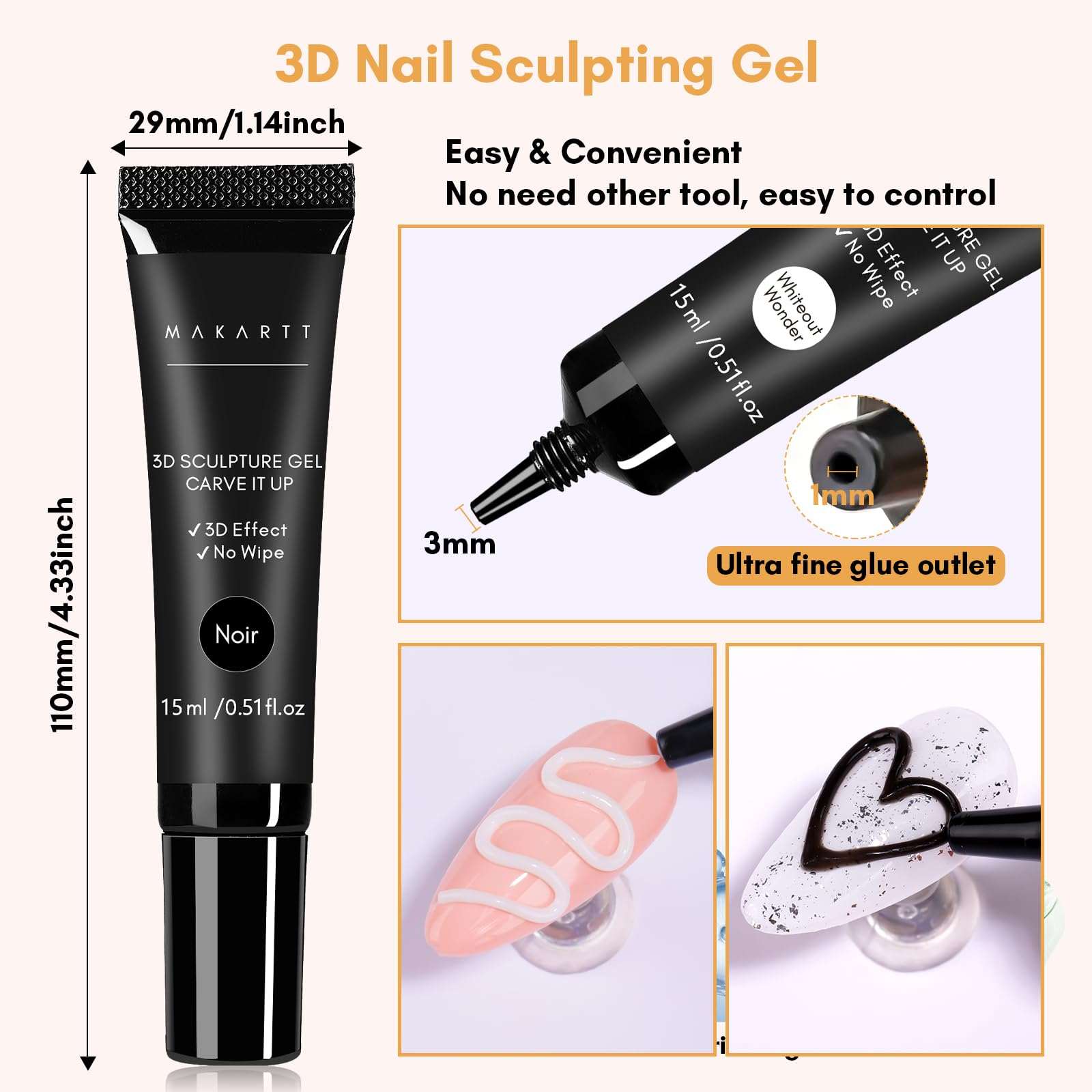 3D Nail Gel Sculpting Gel Nail Art White Craving Gel Black Molding Gel