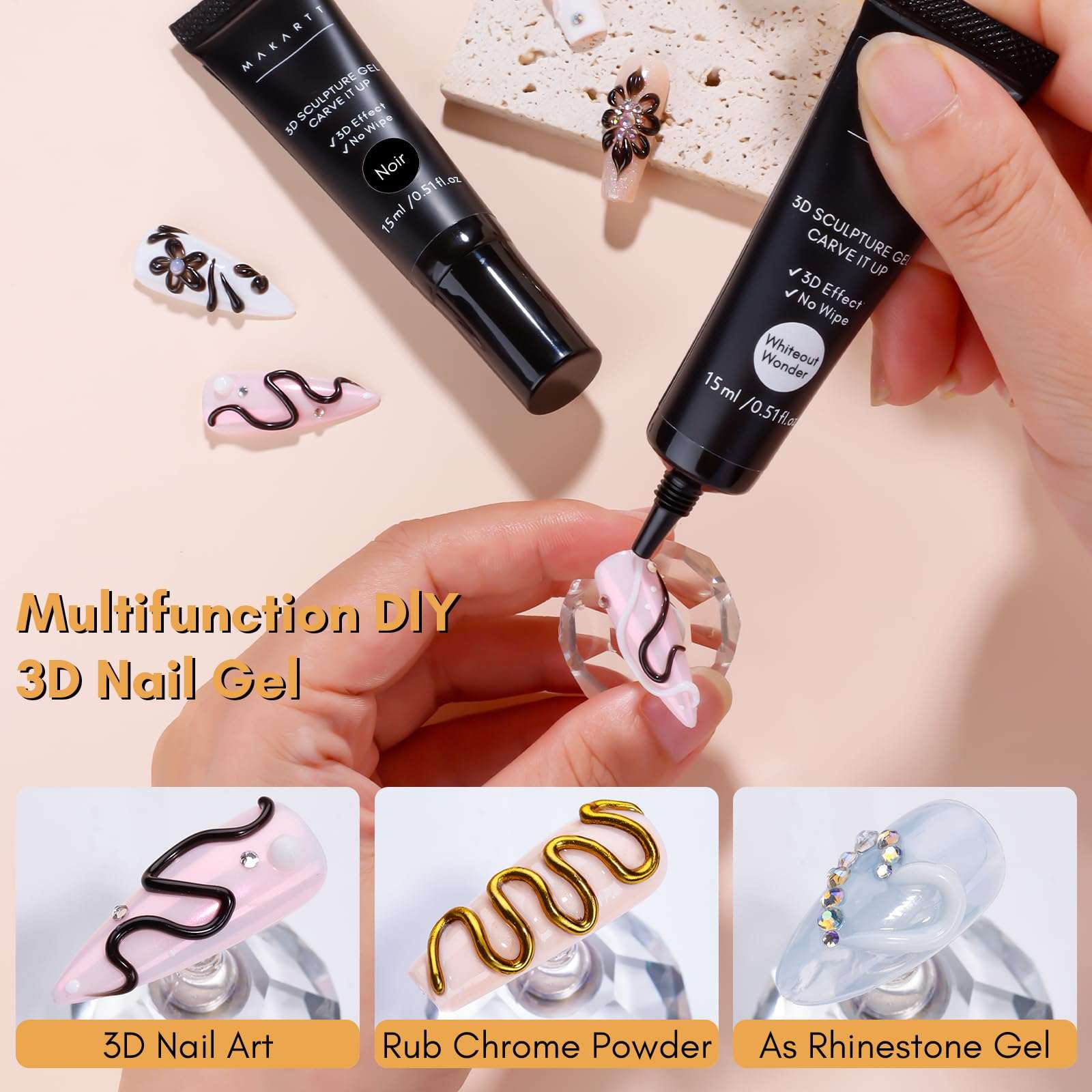 3D Nail Gel Sculpting Gel Nail Art White Craving Gel Black Molding Gel