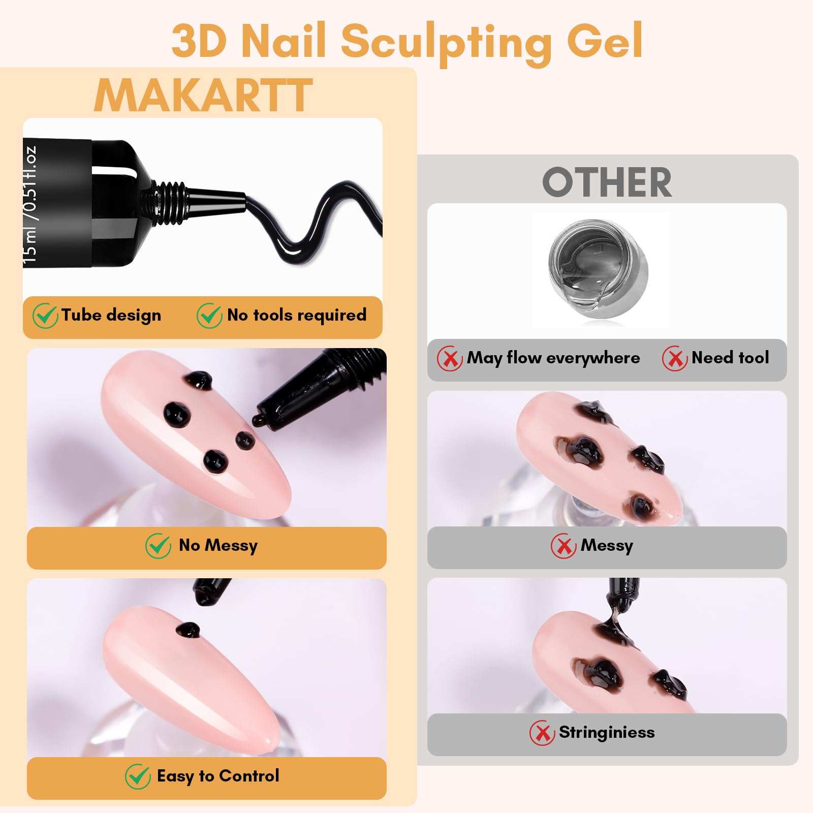 3D Nail Gel Sculpting Gel Nail Art White Craving Gel Black Molding Gel