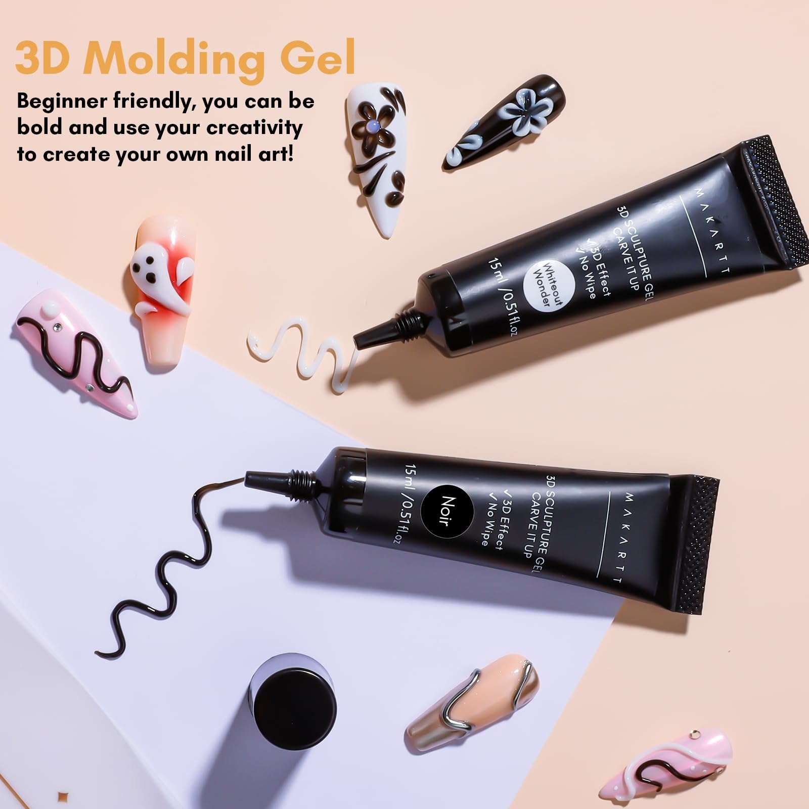 3D Nail Gel Sculpting Gel Nail Art White Craving Gel Black Molding Gel