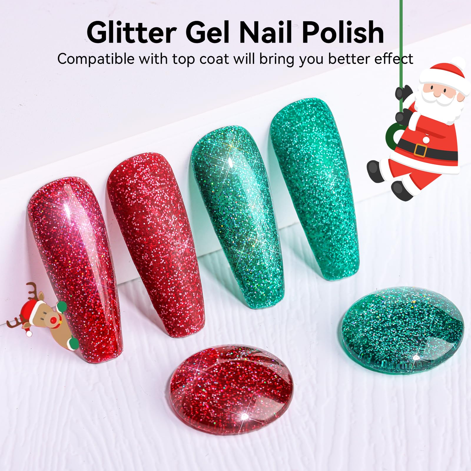 Christmas Sparkly Shimmer Gel Polish Set Shiny Iridescent Soak Off UV Gel, 2 Pcs 15ML Each