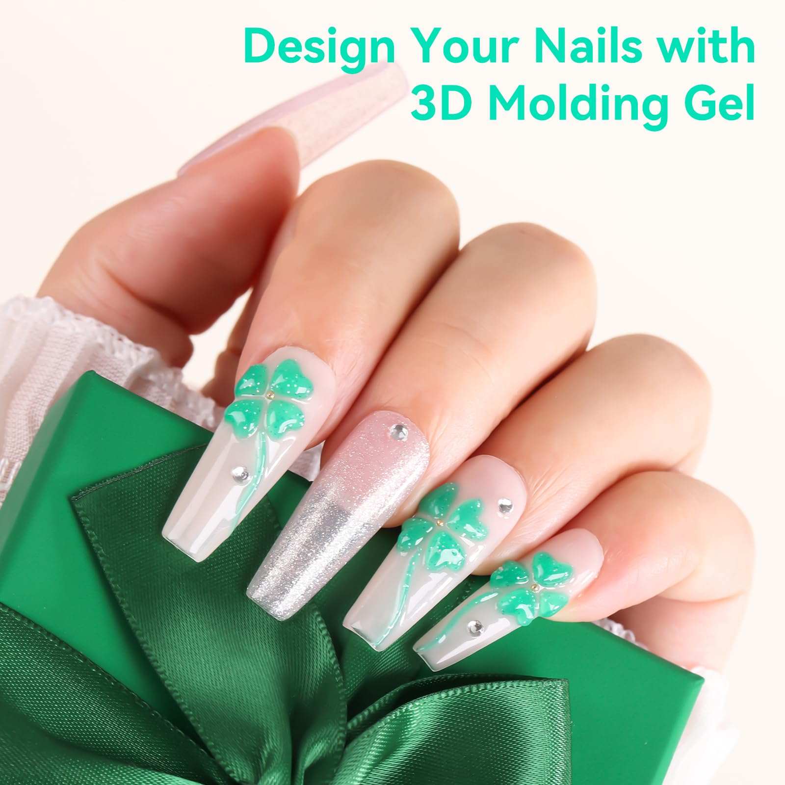 Makartt 3D Gel Nail Art- 3D Nail Gel Sculpting Gel for Nail Designs 15ml 3 in 1 No Wipe Polish for Drawing Carving Nails Molding Gels for Nail Decoration Charms- Tinsel Green