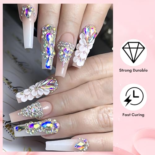 Super Strong Nail Glue with Nail Brush, Manicure Nail Glue for 3D Stones Nail Decorations Charms