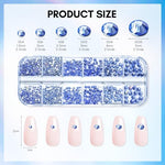 MakarttMulti-Size Rhinestones Nail CharmsBrand: MakarttFeatures: 
Sparkling rhinestones - Flat-back rhinestones come in 6 different sizes, totaling about 1110 pcs. Each size is divided into 2 grids: 1.5 mm 