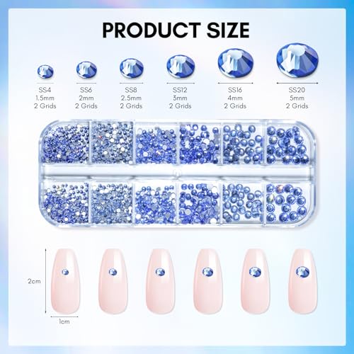 MakarttMulti-Size Rhinestones Nail CharmsBrand: MakarttFeatures: 
Sparkling rhinestones - Flat-back rhinestones come in 6 different sizes, totaling about 1110 pcs. Each size is divided into 2 grids: 1.5 mm 